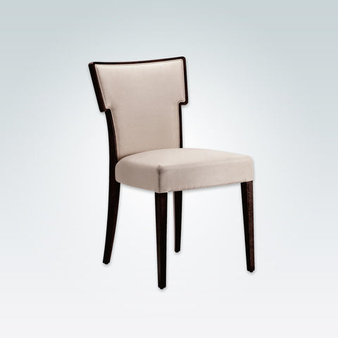Alaska Cream Upholstered Chair Hammer Back Design with Dark Show Wood Edging running down into Back Legs