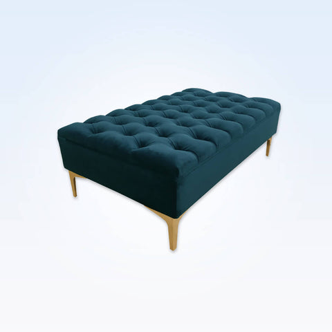 Anastasia rectangular emerald green ottoman with padded cushion featuring ornate deep buttoning 