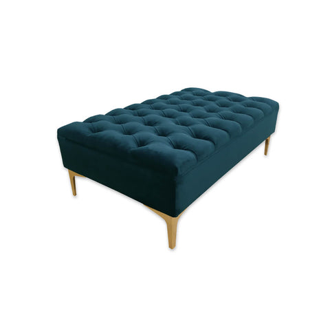 Anastasia rectangular emerald green ottoman with padded cushion featuring ornate deep buttoning 