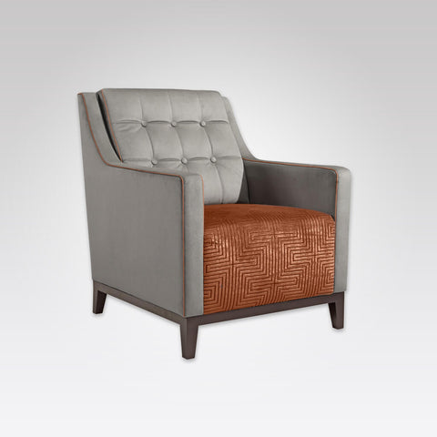 Arizona Two Tone Upholstered Burnt Orange Lounge Chair with Deep Cushioned Seat Button Detail and Piping