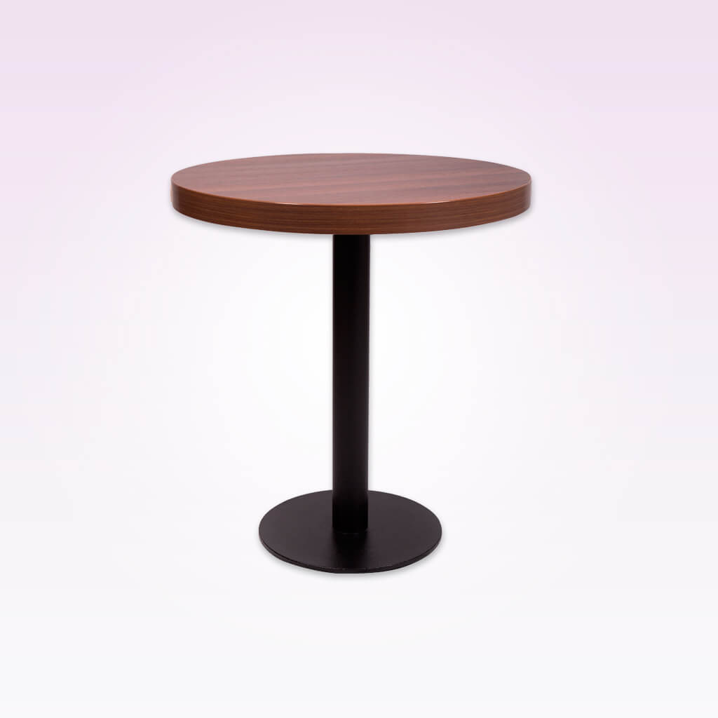 Astrid brown high top table with metal pedestal and round base plate