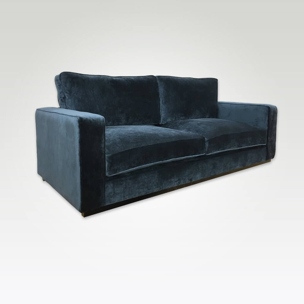 Beck dark blue velvet sofa bed with deep padded cushions 