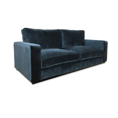 Beck dark blue velvet sofa bed with deep padded cushions 