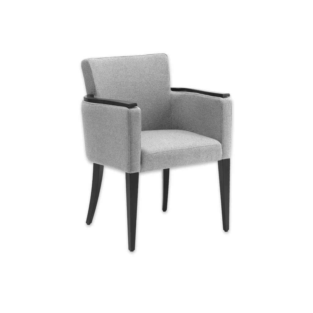 Bitonti Light Grey Tub Chair with High Show Wood Armrests and Tapered Legs  - Designers Image