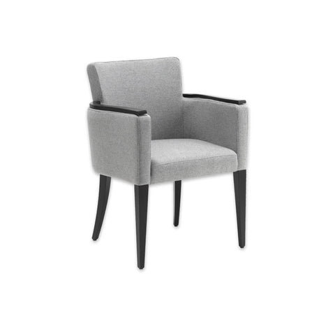 Bitonti Light Grey Tub Chair with High Show Wood Armrests and Tapered Legs 