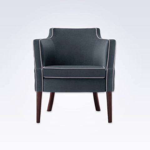 Brizio Full Upholstered Dark Blue Tub Chair With White Piping