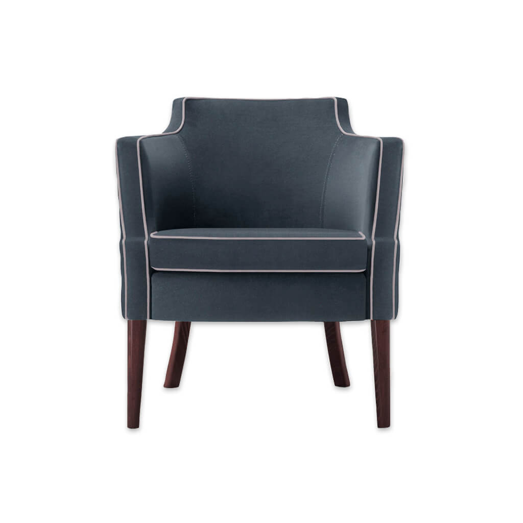 Brizio Full Upholstered Dark Blue Tub Chair With White Piping - Designers Image