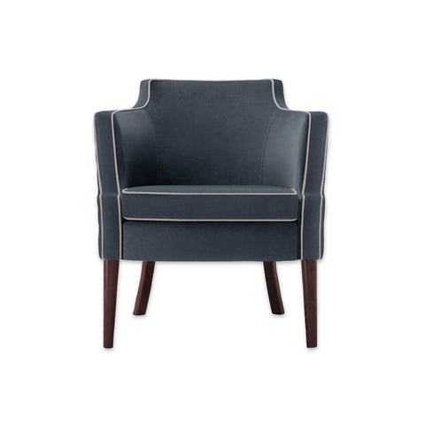 Brizio Full Upholstered Dark Blue Tub Chair With White Piping