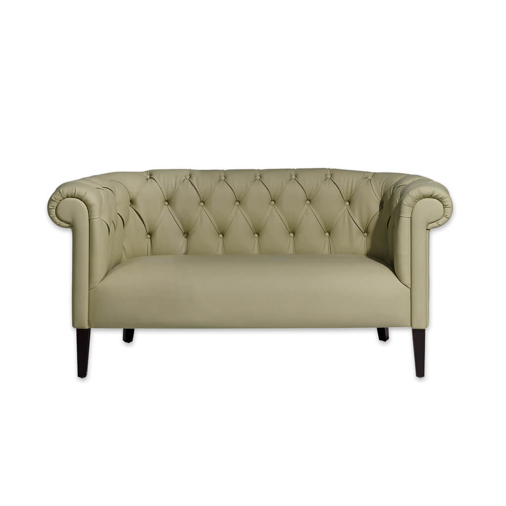 Burnell cream tufted sofa with deep buttoning and wooden leg - Designers Image