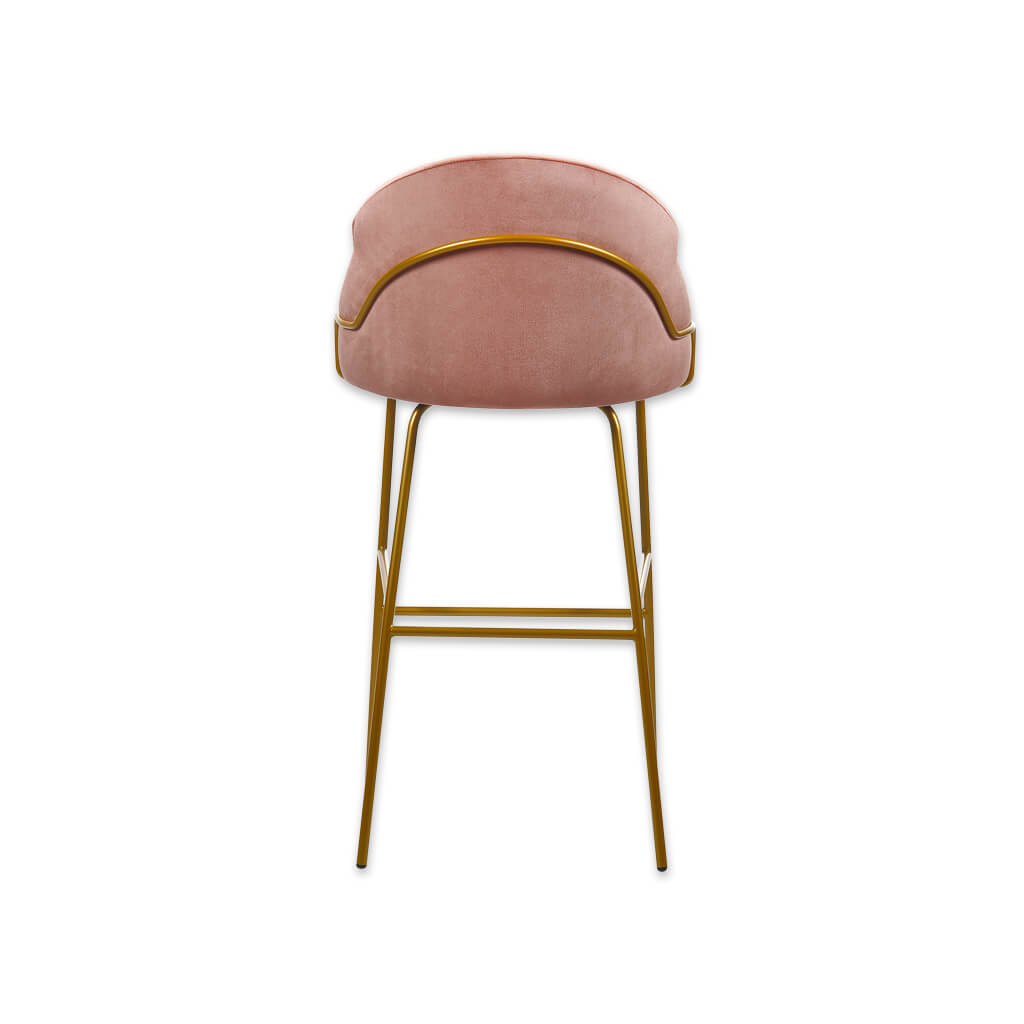 Candi tube pink bar stool with curved, padded backrest and metal frame - back view - Designers Image