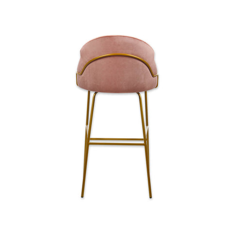 Candi tube pink bar stool with curved, padded backrest and metal frame