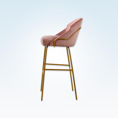 Candi tube pink bar stool with curved, padded backrest and metal frame