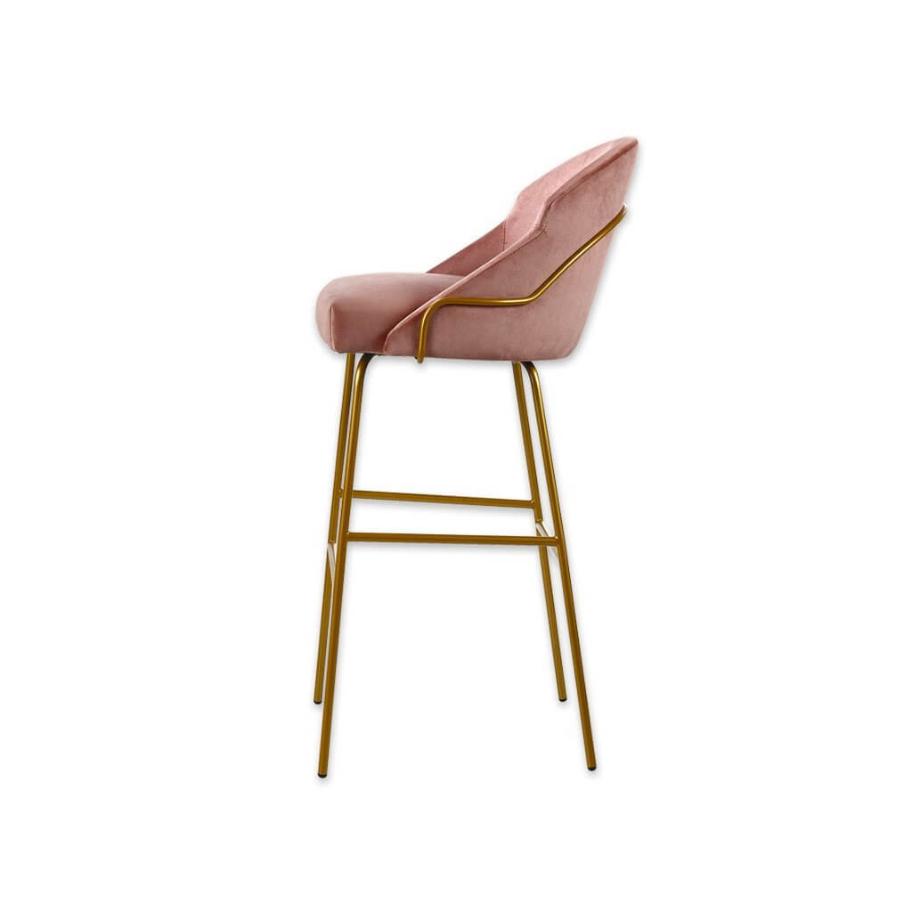 Candi tube pink bar stool with curved, padded backrest and metal frame - Designers Image
