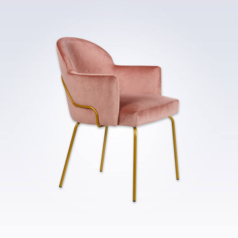 Candi Tube Baby Pink Tub Chair With Curved Backrest and Metal Frame 