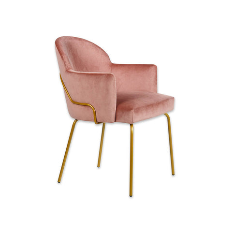 Candi Tube Baby Pink Tub Chair With Curved Backrest and Metal Frame 