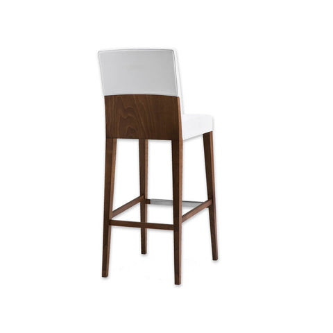 Charme white bar stool with back featuring show wood and square back and seat 
