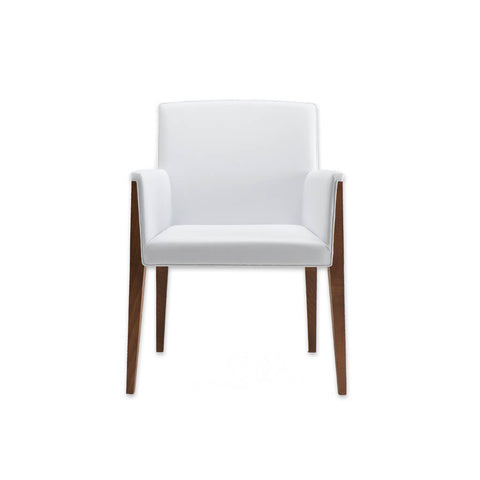 Charme White Leather Tub Chair With Front Leg Show Wood Detail