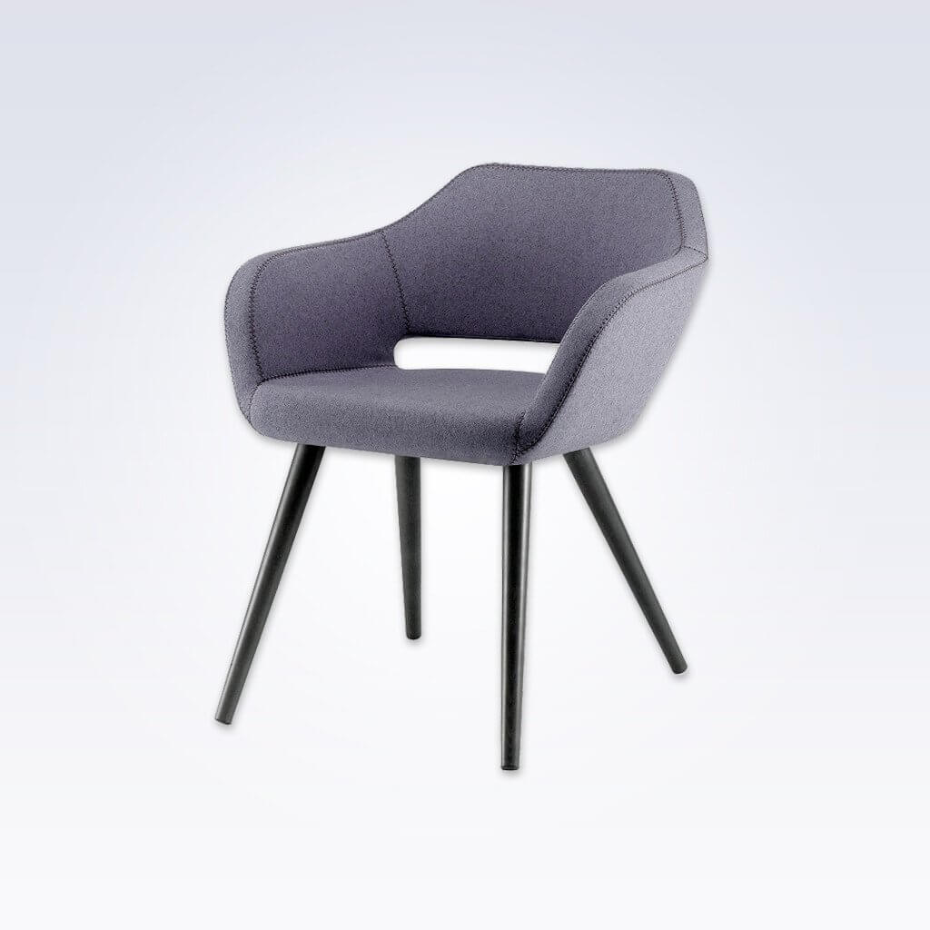 Ciro Grey Tub Chair With Conical Legs Sloping Armrests and Back Cut Out Detail