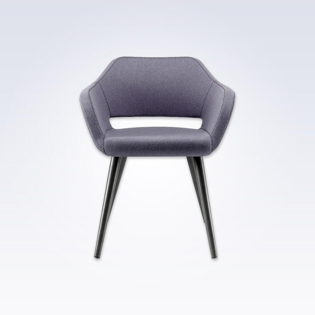 Ciro Grey Tub Chair With Conical Legs Sloping Armrests and Back Cut Out Detail - -Front View