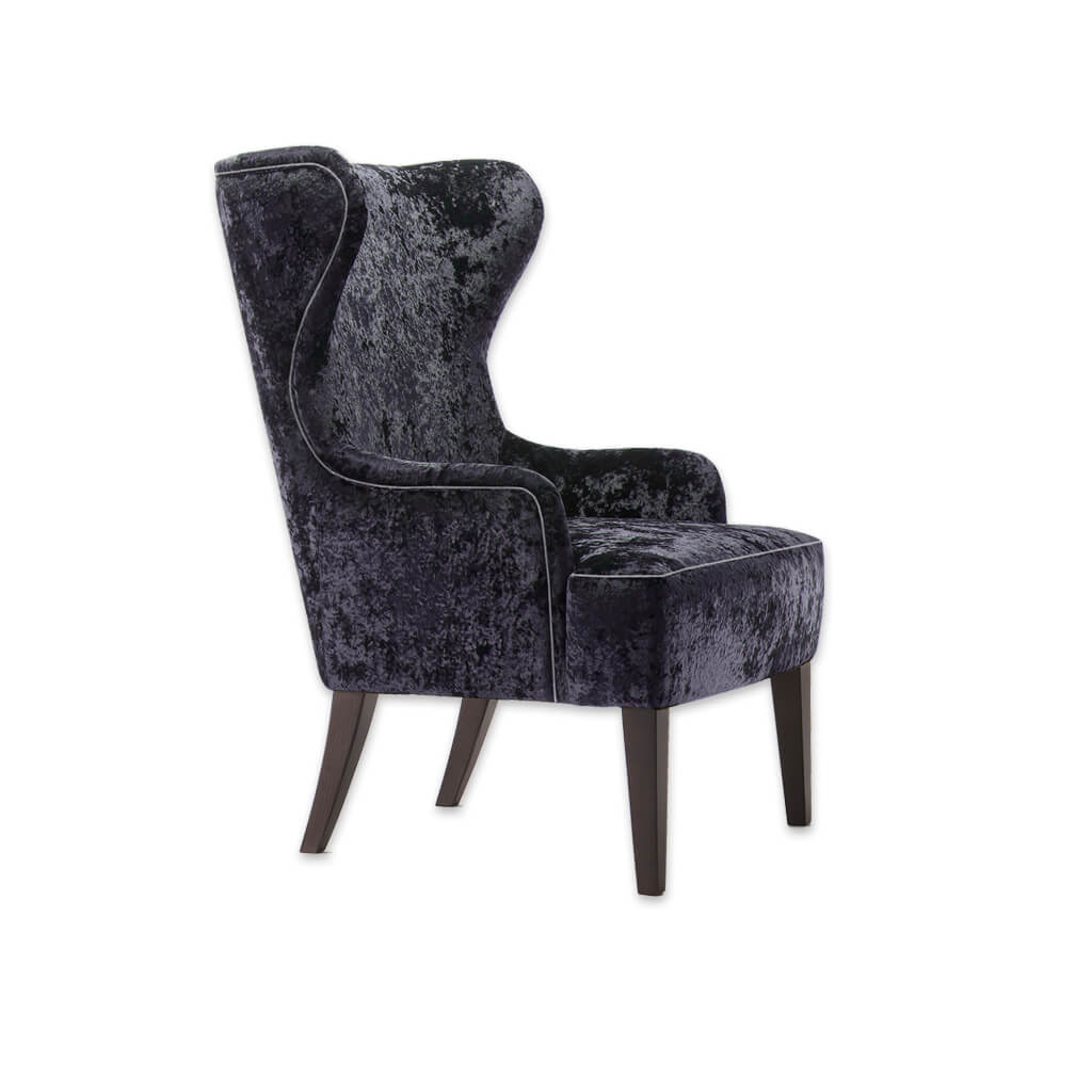 Clara Purple Lounge Chair with Winged High Back and Piping Detail - Designers Image