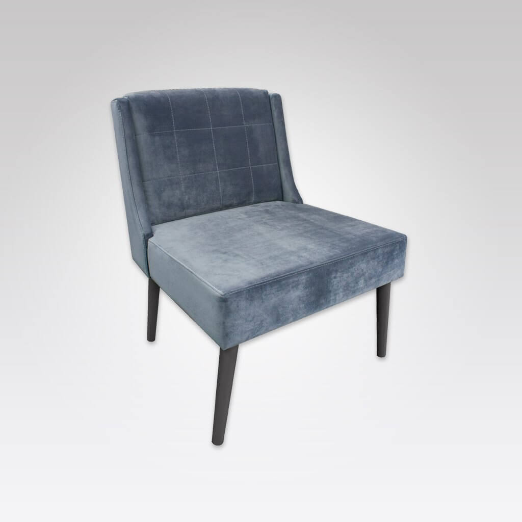 Cobe Grey Velvet Lounge Chair with Stiching Detail and Conicle Dark Timber Legs