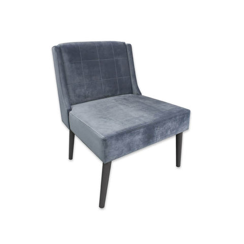 Cobe Grey Velvet Lounge Chair with Stiching Detail and Conicle Dark Timber Legs