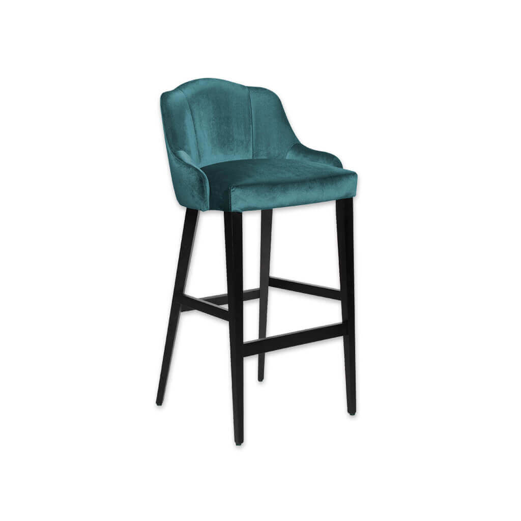 Crystal green bar stool with upholstered seat and backrest with black wood leg - Designers Image
