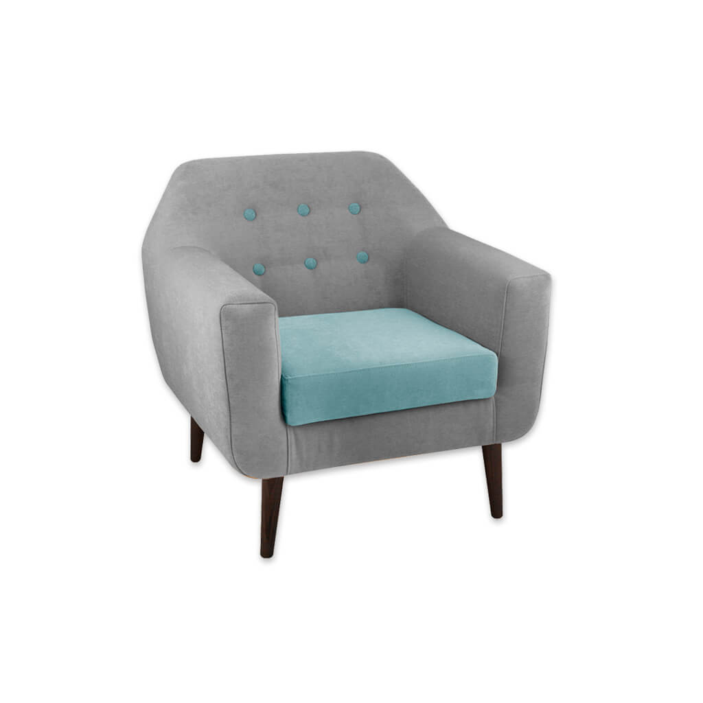 Dakota Split Upholstered Turquoise Lounge Chair with Button Detail Thick Rounded Arms and Loose Seat Pad - Designers Image