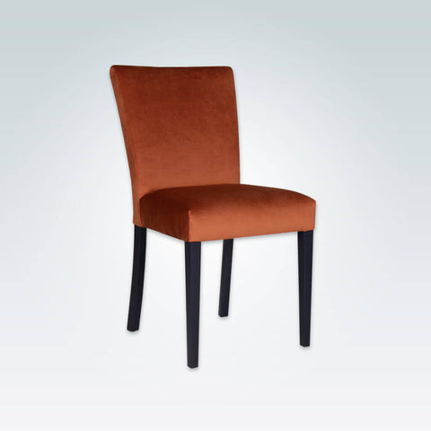 Dante Orange Velvet Dining Chair Fully Upholstered with Dark Tapered Wooden Legs 