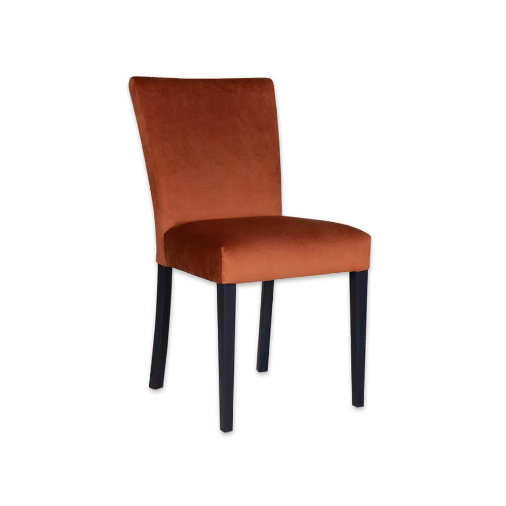 Dante Orange Velvet Dining Chair Fully Upholstered with Dark Tapered Wooden Legs - Designers Image