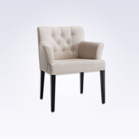 Danube Fully Upholstered Cream Tub Chair With Buttoned Backrest and Dark Wooden Legs 