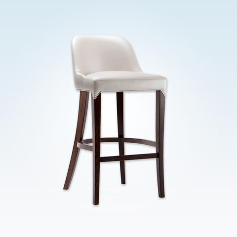 Daphne white and brown bar stool with padded seat and backrest and wooden splayed legs 