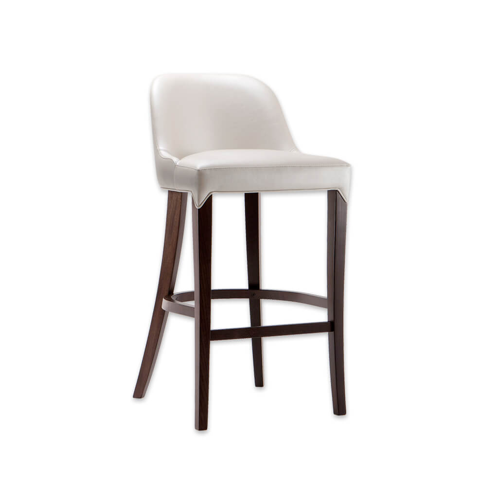 Daphne white and brown bar stool with padded seat and backrest and wooden splayed legs  - Designers Image