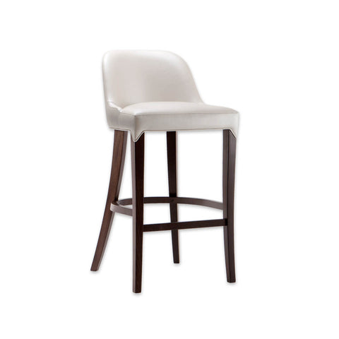 Daphne white and brown bar stool with padded seat and backrest and wooden splayed legs 