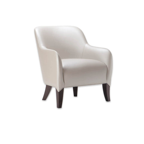 Daphne Deep Cushioned White Leather Lounge Chair with Extended Upholstery detail over tapered Legs 1003 LC