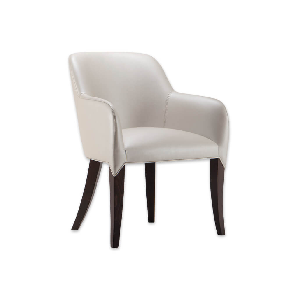 Daphne White Leather Tub Chair With Dark Wooden Tapered Legs and Curved Armrest - Designers Image