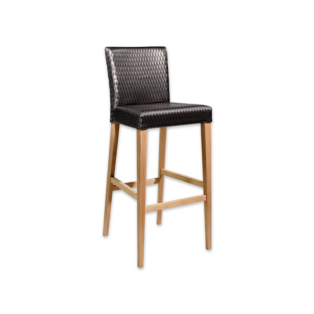 Darwin textured black bar stool with square backrest and seat  - Designers Image