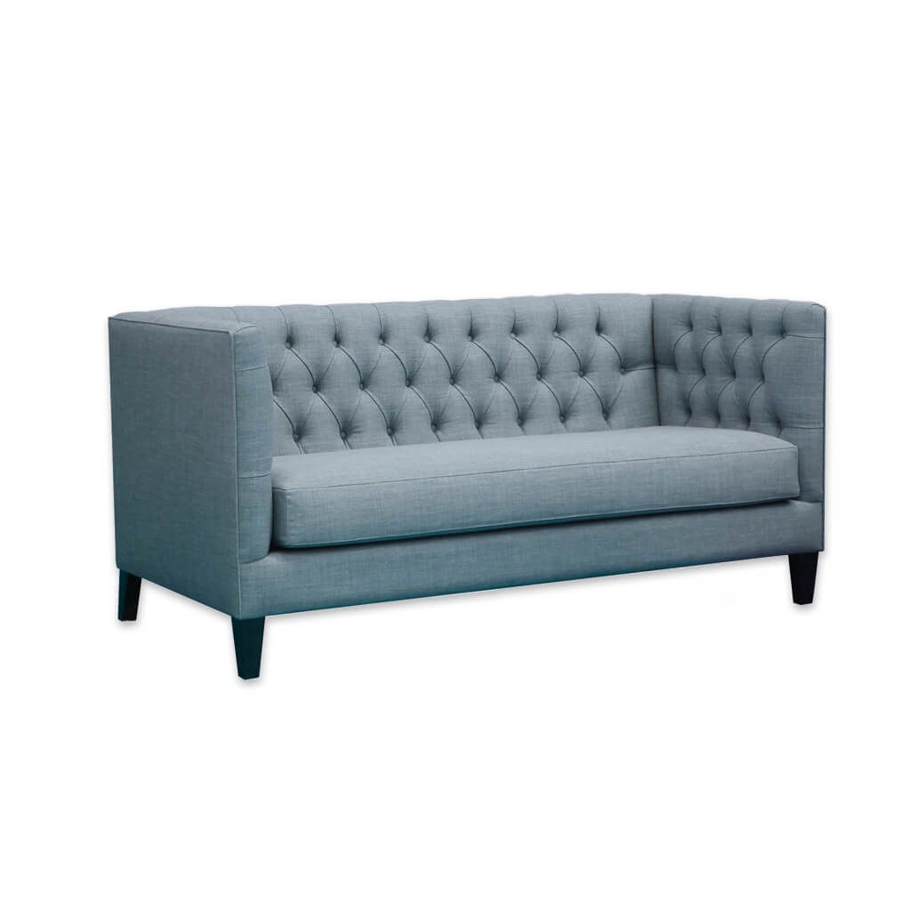 Diamond light blue fabric sofa with deep buttoning to back and arms and tapered feet  - Designers Image