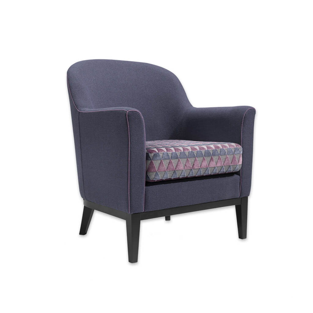 Diego Round Back Geometric Patterned Armchair with Loose Seat Pad and Purple Piping - Designers Image