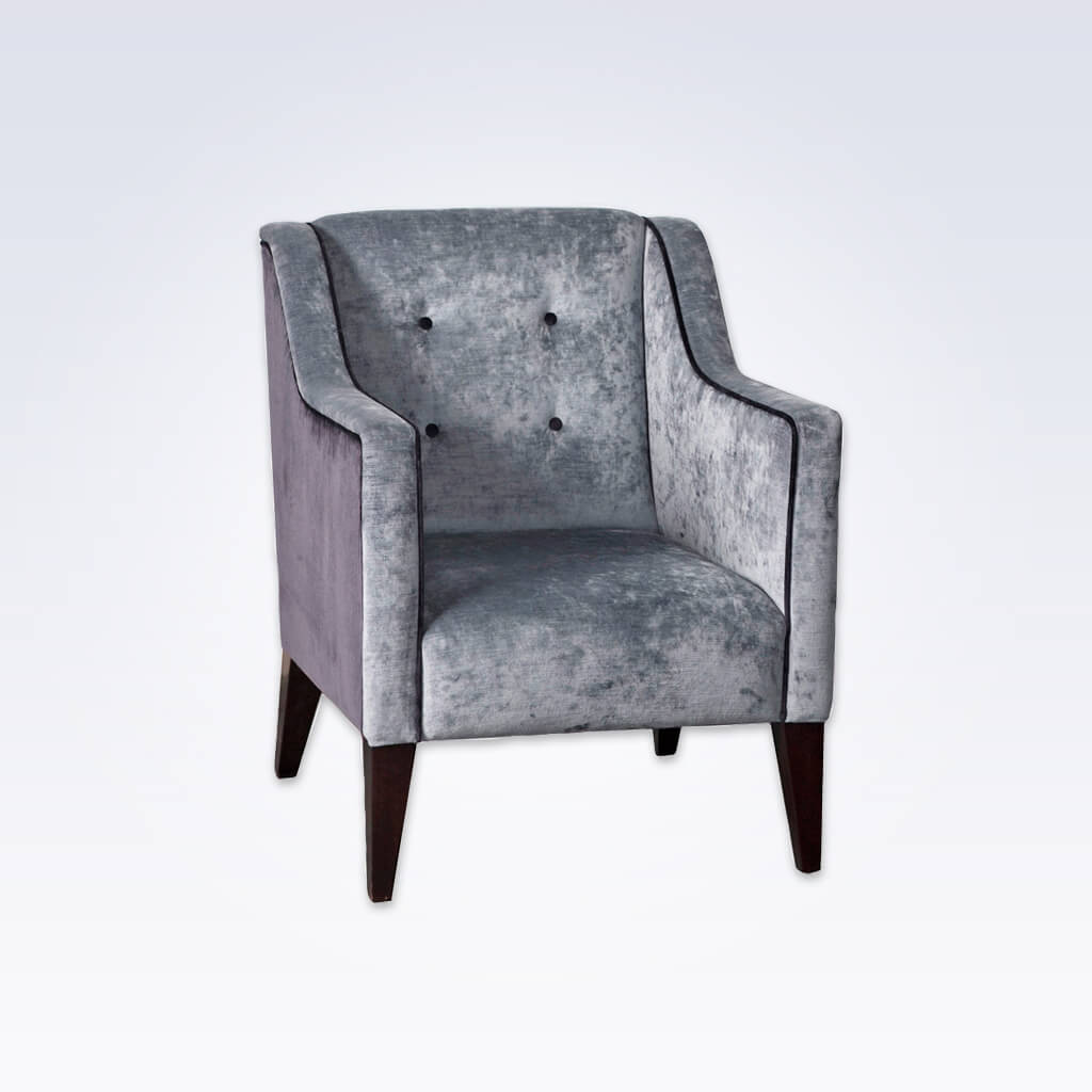 Earl Fully Upholstered Grey Velvet Tub Chair Buttoned Backrest and Sloping Armrests