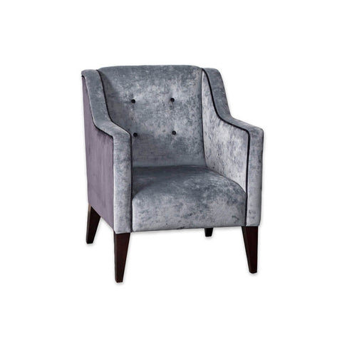 Earl Fully Upholstered Grey Velvet Tub Chair Buttoned Backrest and Sloping Armrests