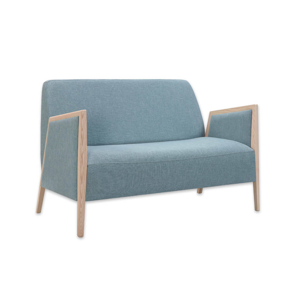 Chalk blue Edwin sofa with geometric show wood arms  - Designers Image