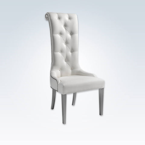 Elysee white accent chair with high scrolled back and buttoning