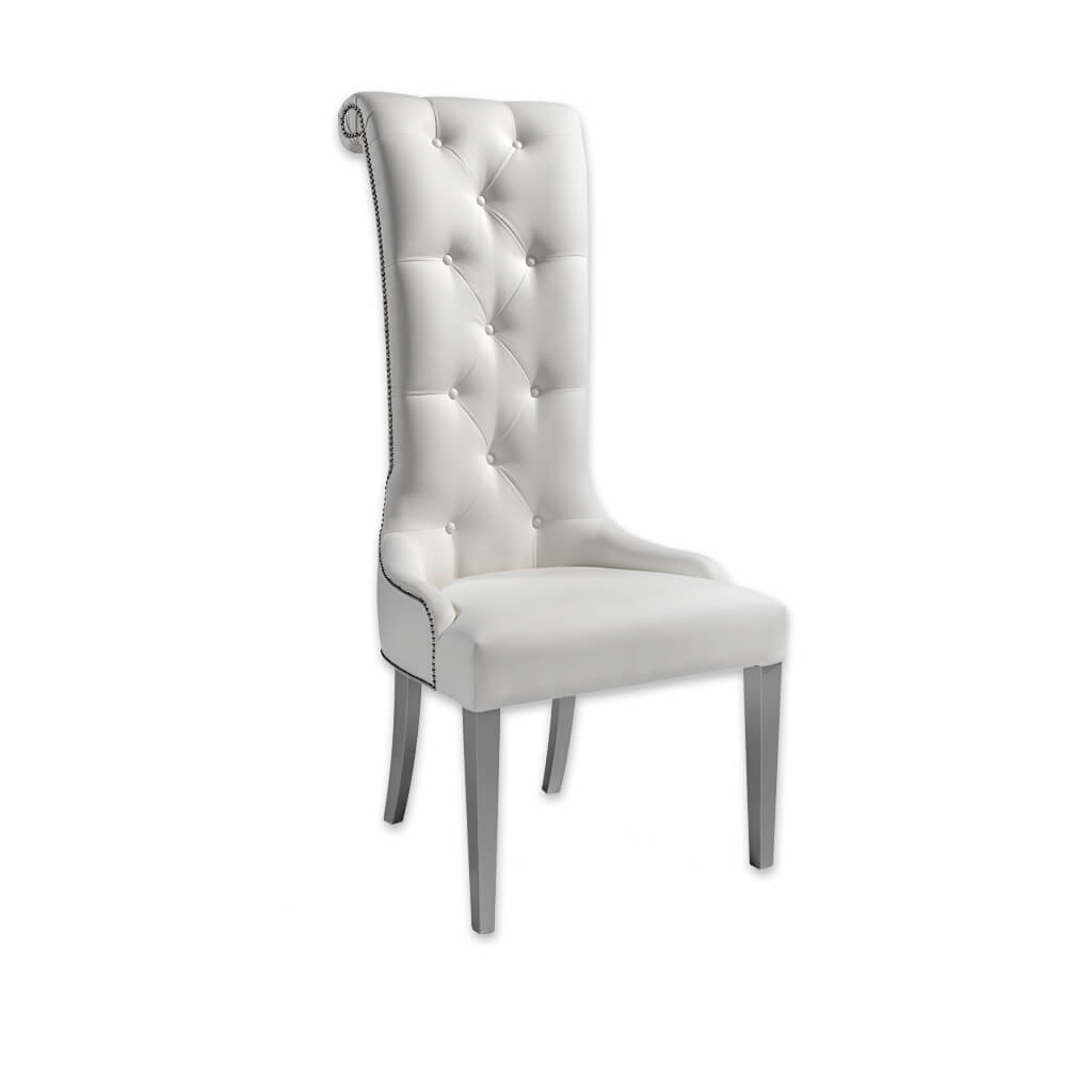 Elysee white accent chair with high scrolled back and buttoning - Designers Image