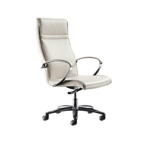 Esther High Back Upholstered White Swivel Desk Chair with Metal Armrests 