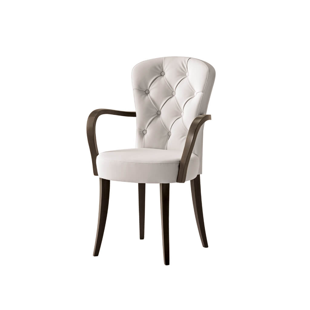 Euforia White Upholstered Armchair with Buttoned Back and Dark Brown Legs and Arms - Designers Image