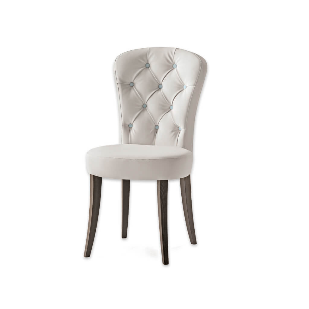 Euforia Button Back Dining Chair Rounded Lines in Faux White Leather with Contrasting Buttons and Timber Legs 3029 RC1 - Designers Image