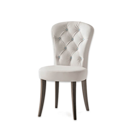 Euforia Button Back Dining Chair Rounded Lines in Faux White Leather with Contrasting Buttons and Timber Legs 3029 RC1