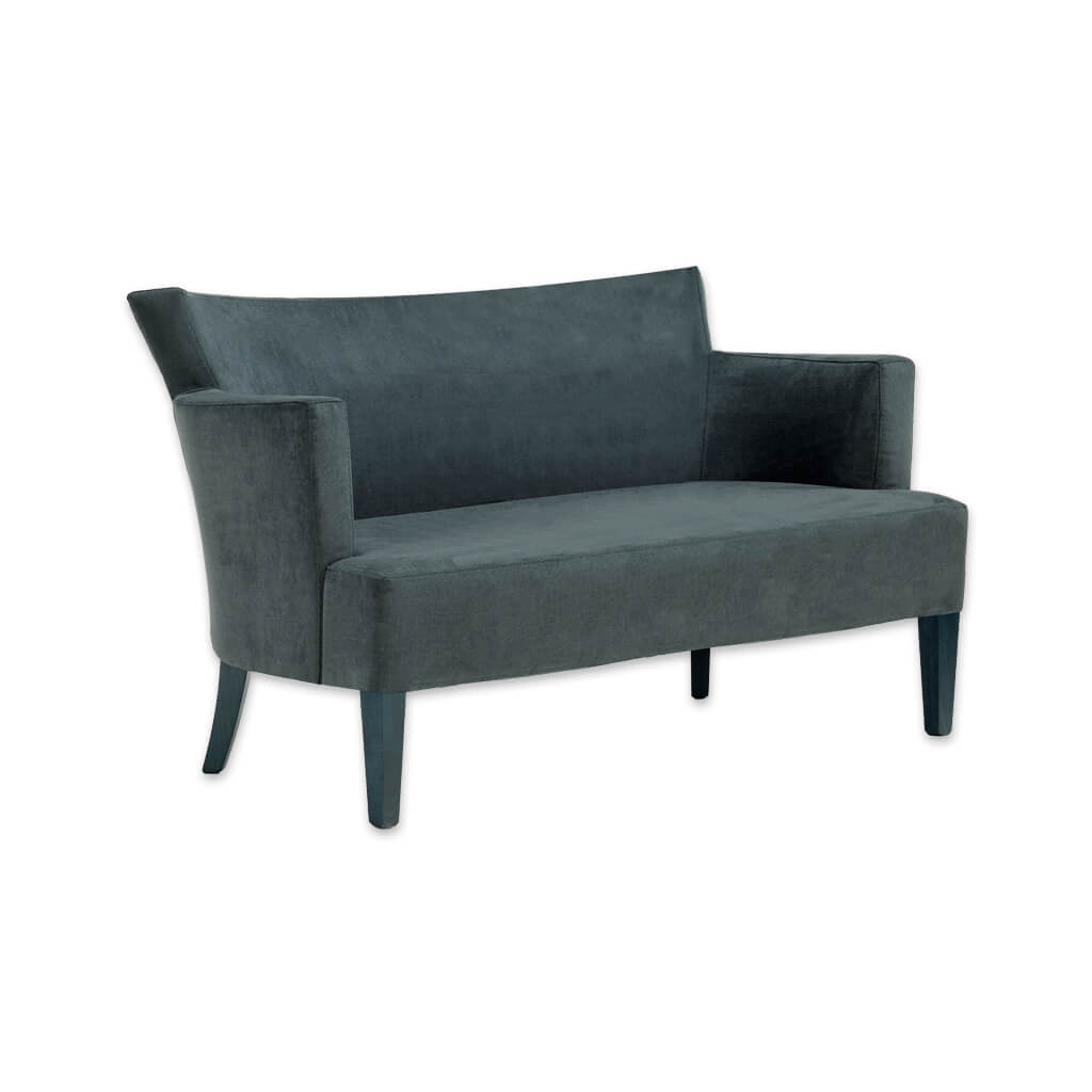 Evelyne dark grey suede sofa with sweeping back angular arms and tapered feet  - Designers Image