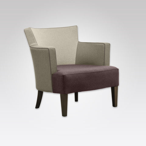 Evelyne Fully Upholstered Brown Armchair with Armrests Tapered Timber Legs and Contrasting Piping